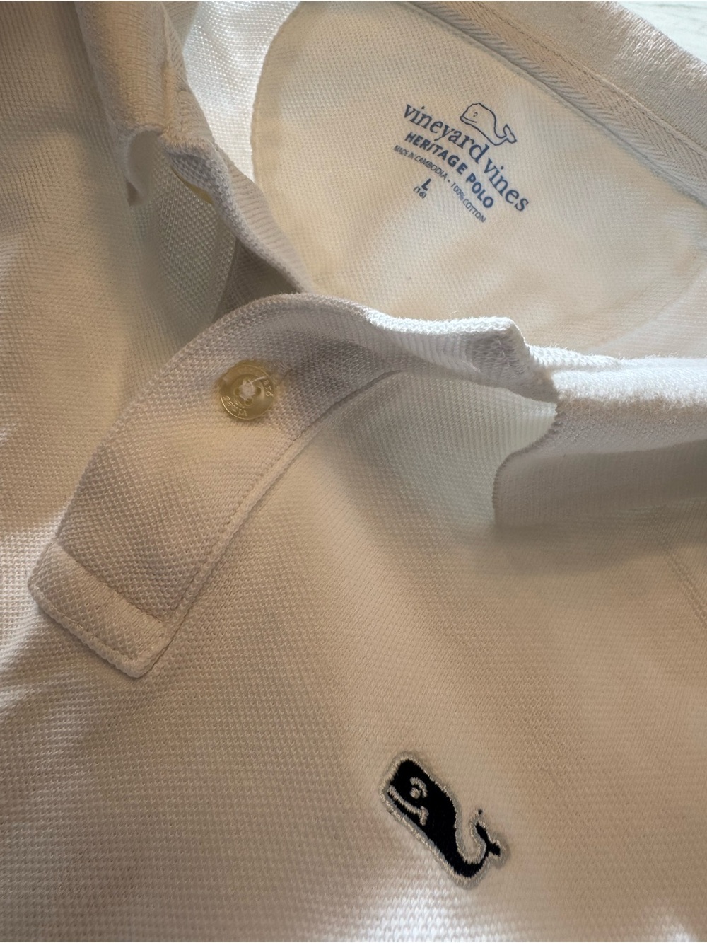 Two Vineyard Vines White Polo with Navy Whale Logo